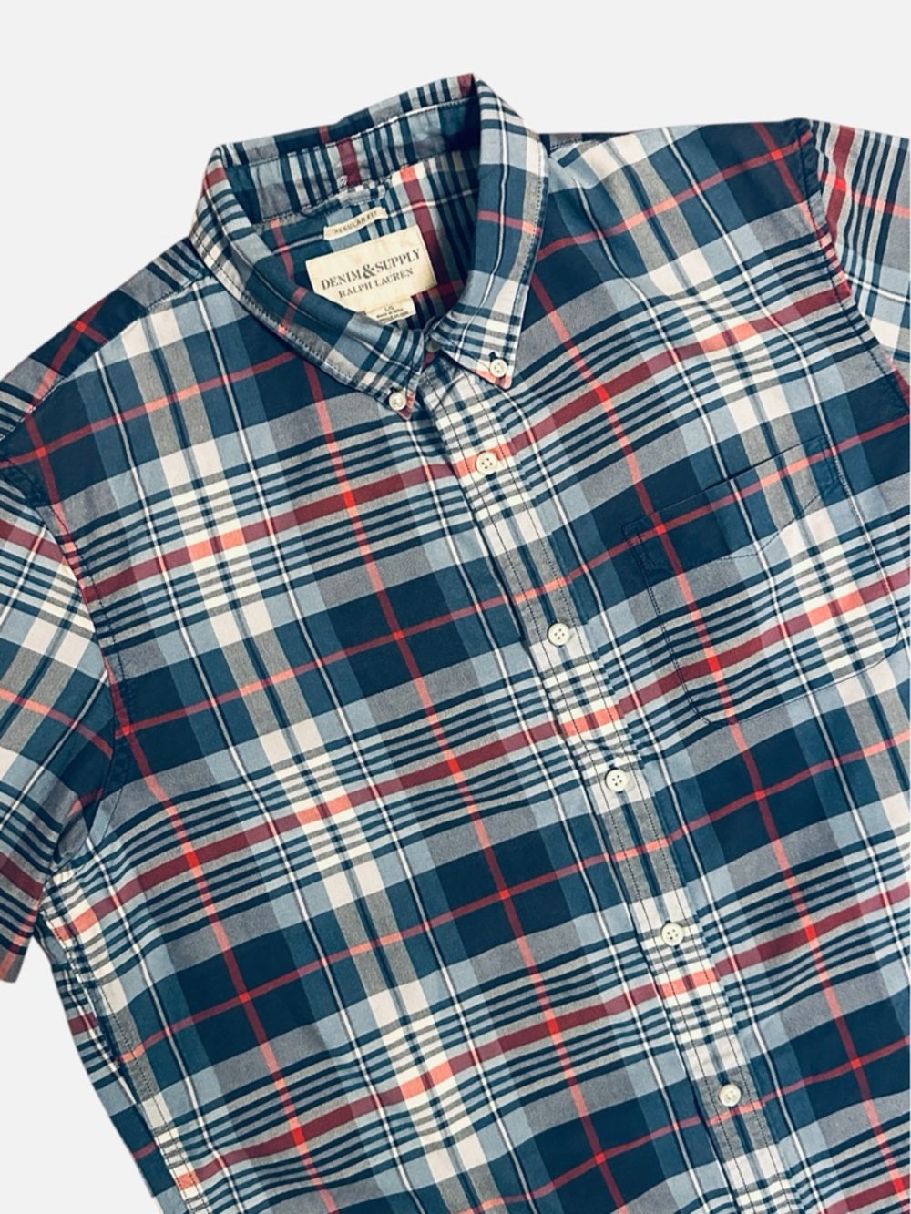 Denim & Supply Ralph Lauren Navy Red White Plaid Mens Large Button-Down Shirt